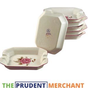 Vintage Pink floral White Rectangle Spoon Dish Ramex Int Romanian Bone China